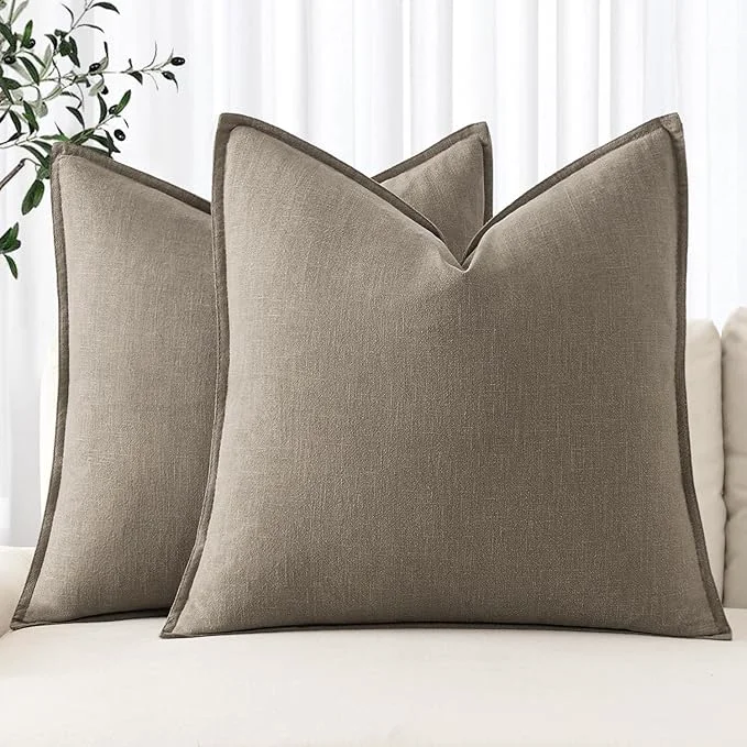 Fine MIULEE Decorative Linen Pillow Covers 20×20 Inch Tan TaupeBoho Farmhouse Lightweight