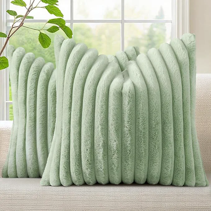 Premium Material decorUhome Summer Cozy Faux Fur Throw Pillow Covers 16×16 Set of 2 Decorative Artisan
