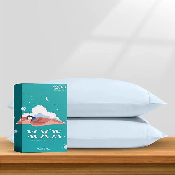 Prestigious XOOX Linen Egyptian Cotton Queen Pillow Cases Set of 2 Genuine