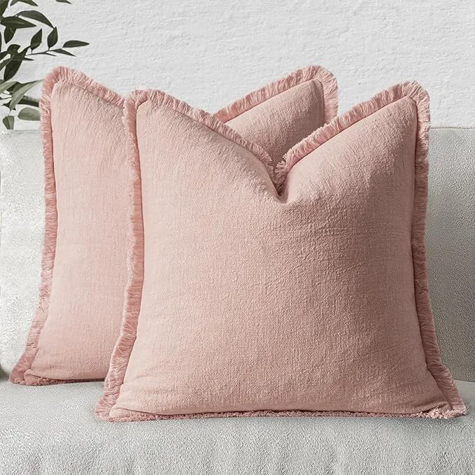 Official MIULEE Valentines Decorative Throw Pillow Covers Neutral Linen Fringe Throw Selected