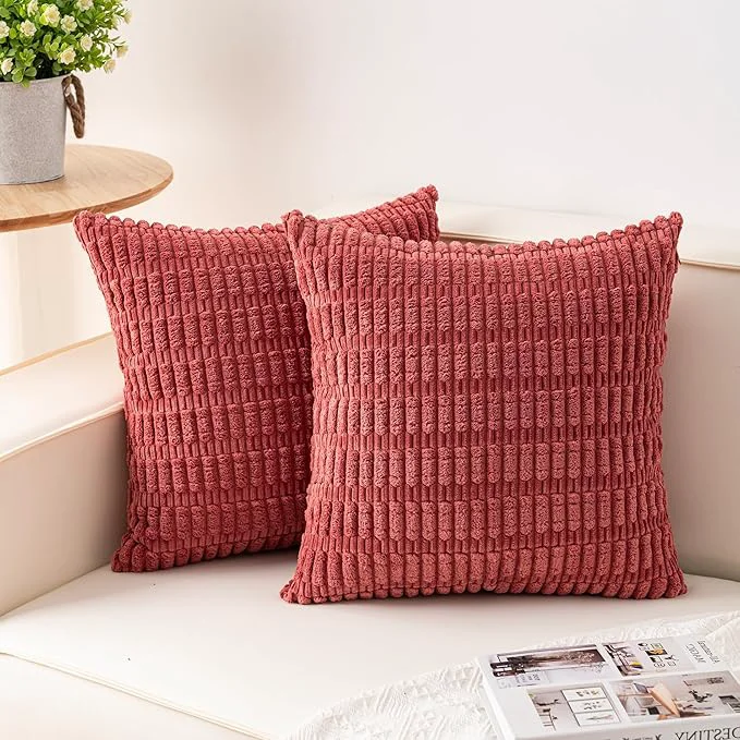 Enhanced Aegero Pack of 2 Corduroy Decorative Throw Pillow Covers 20×20 InchSoft Boho User-Friendly