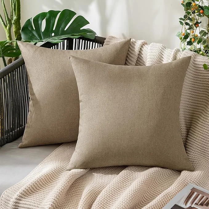 Efficient MIULEE Pack of 2 Decorative Outdoor Solid Waterproof Throw Pillow Covers Faux Relaxed