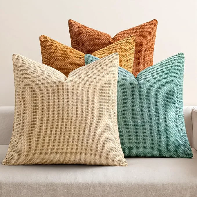 Efficient MIULEE Pack of 4 Orange Teal Couch Throw Pillow Covers 18×18 Inch Yellow Green Crafted