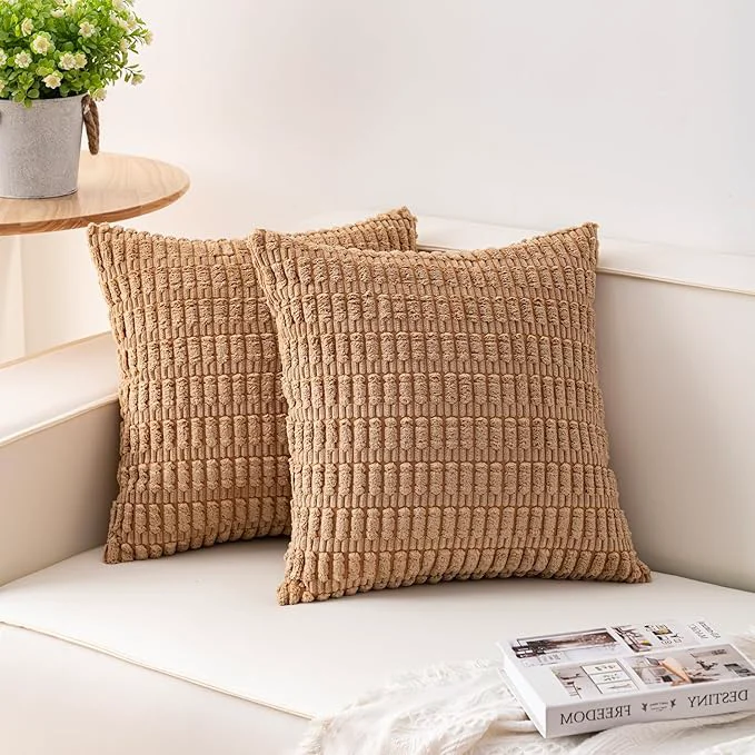 Classic Aegero Pack of 2 Corduroy Decorative Throw Pillow Covers 18×18 InchSoft Boho Minimalist