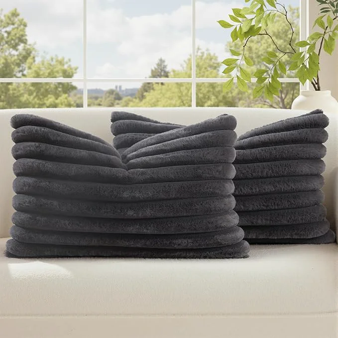 High-Performance decorUhome Cozy Faux Fur Throw Pillow Covers 12×20 Set of 2 Decorative Soft Consistent