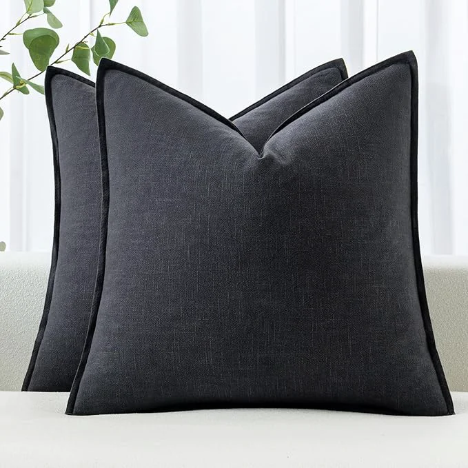 Natural MIULEE Decorative Linen Pillow Covers 18×18 Inch Dark Gray Boho Farmhouse Carefully Designed