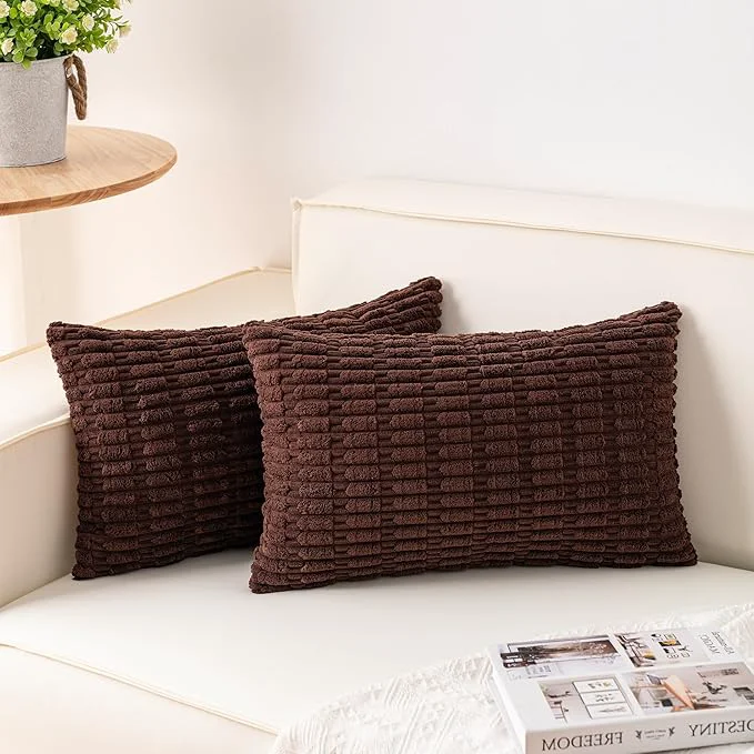 Eco-Friendly Aegero Pack of 2 Corduroy Decorative Throw Pillow Covers 12×24 Inch Soft Detailed
