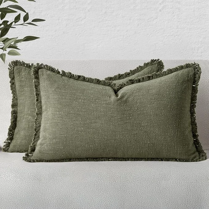 Verified MIULEE Decorative Lumbar Throw Pillow Covers Neutral Linen Fringe Throw Pillows Long-Lasting