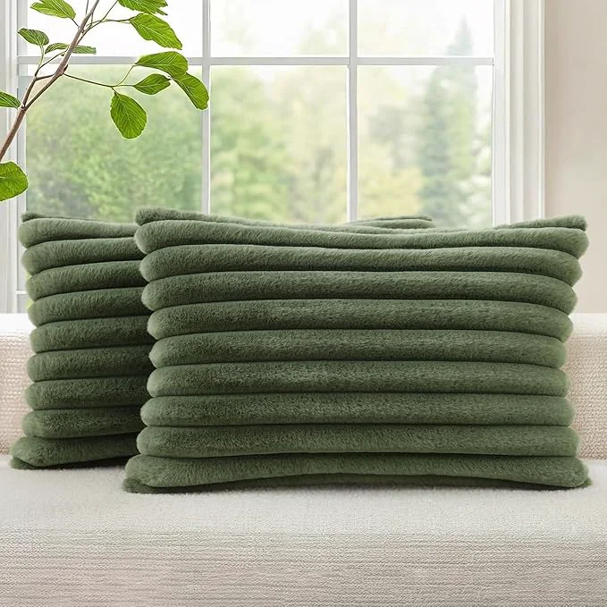 Trusted decorUhome Cozy Faux Fur Throw Pillow Covers 12×20 Set of 2 Decorative Soft Fine