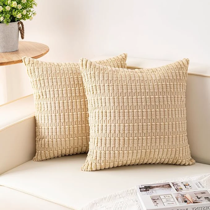 Smooth Aegero Pack of 2 Corduroy Decorative Throw Pillow Covers 16×16 Inch Soft Long-Lasting