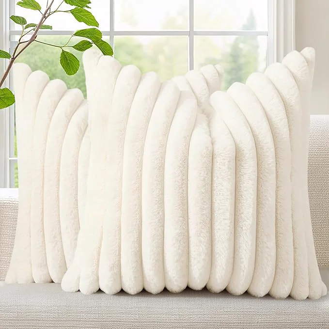 Pure decorUhome Summer Cozy Faux Fur Throw Pillow Covers 16×16 Set of 2 Decorative Fast