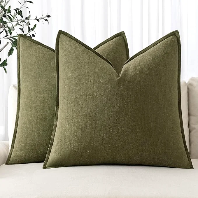 Exceptional MIULEE Decorative Linen Pillow Covers 20×20 Inch Green Boho Farmhouse Natural