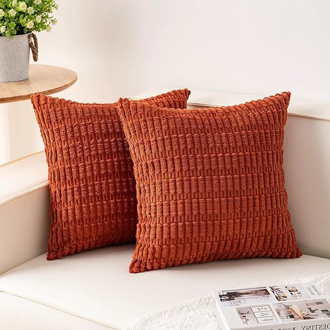 Authentic Aegero Pack of 2 Corduroy Decorative Throw Pillow Covers 18×18 Inch Fall Soft Fashionable
