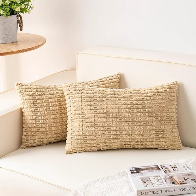 Safe Aegero Pack of 2 Corduroy Decorative Throw Pillow Covers 12×24 Inch Soft Breathable