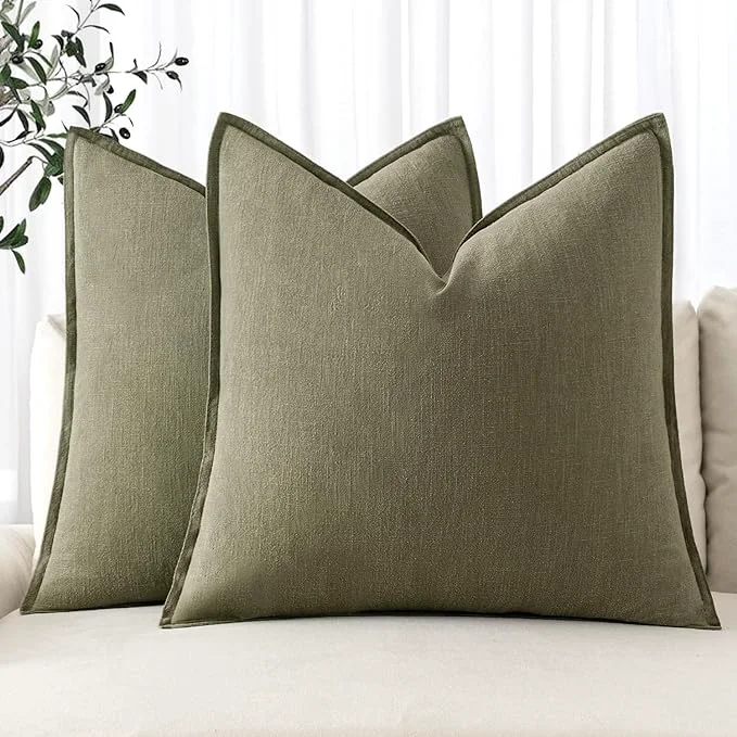 World-Class MIULEE Decorative Linen Pillow Covers 16×16 Inch Light Olive Green Boho Eco-Friendly