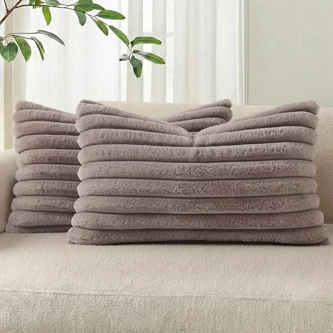 Pure Pallene Faux Fur Plush Lumbar Throw Pillow Covers 12×20 Set of 2 Luxury Soft Reusable