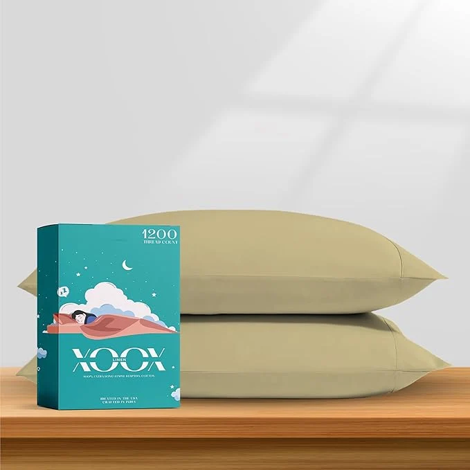 Refined XOOX Linen Egyptian Cotton King Pillow Cases Set of 2 Stylish