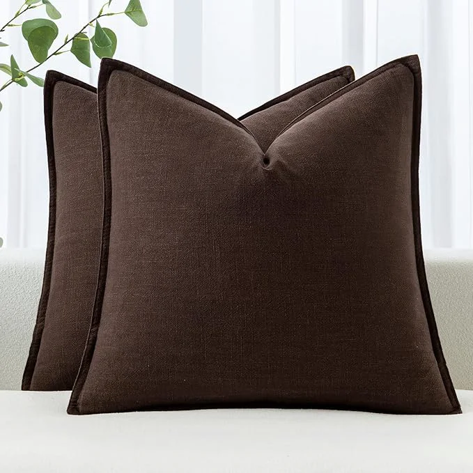 Trusted MIULEE Decorative Linen Pillow Covers 20×20 Inch Dark Brown Boho Farmhouse Fashionable