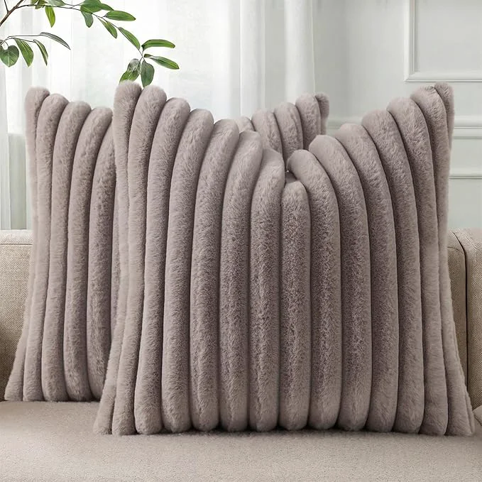 Reusable Pallene Faux Fur Plush Throw Pillow Covers 20×20 Set of 2 Luxury Soft Fluffy Environmentally Friendly