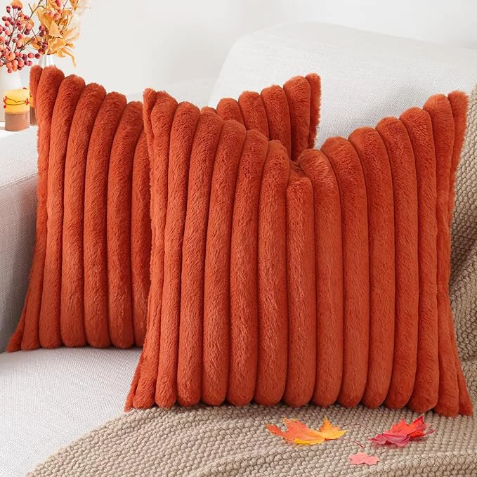 Versatile Pallene Faux Fur Plush Fall Throw Pillow Covers 22×22 Set of 2 Luxury Soft Artisan