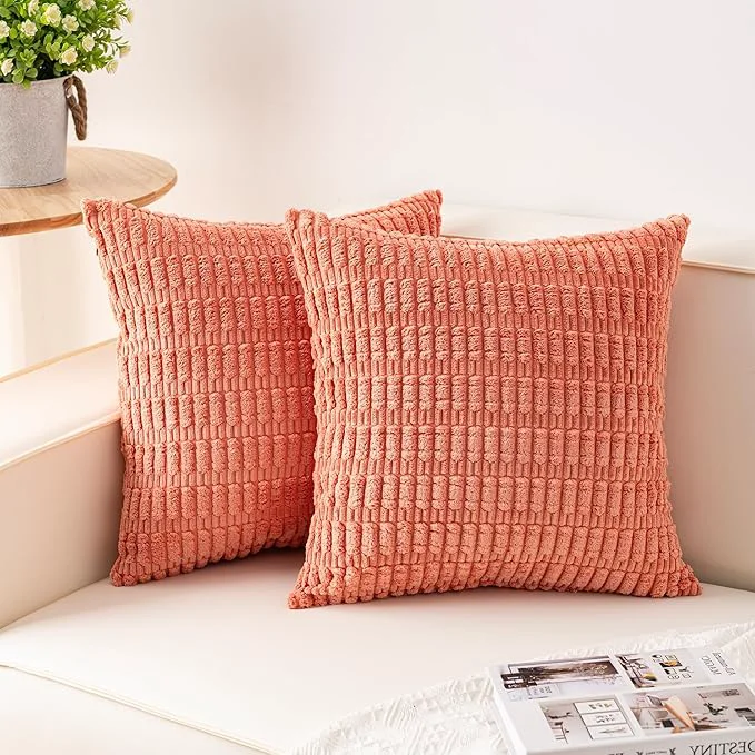 Durable Aegero Pack of 2 Corduroy Decorative Throw Pillow Covers 18×18 InchSoft Boho High-Grade