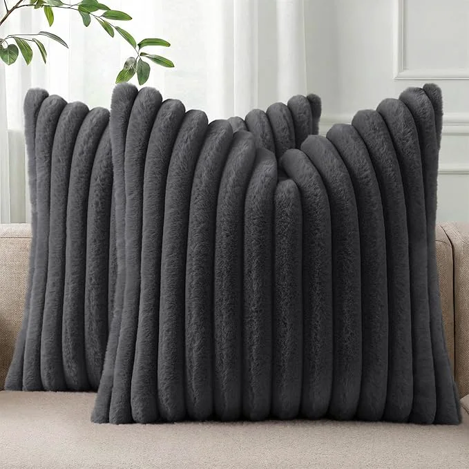 Superior Pallene Faux Fur Plush Throw Pillow Covers 18×18 Set of 2 Luxury Soft Fluffy Fashionable