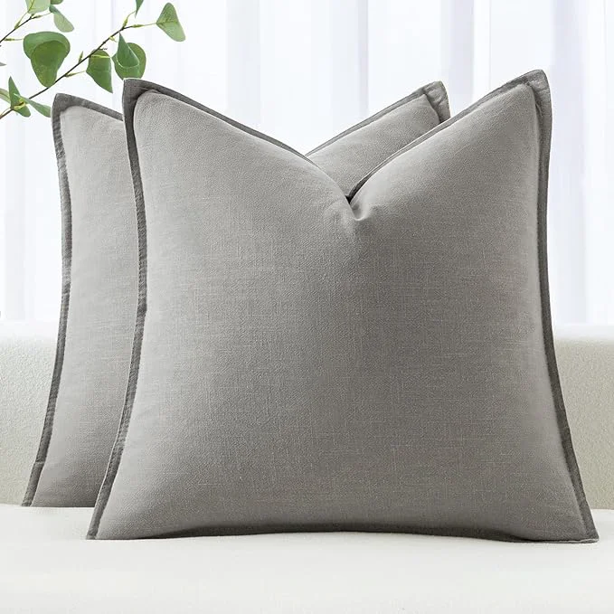 Original Design MIULEE Decorative Linen Euro Sham Pillow Covers 24×24 Light Gray Boho Minimalist