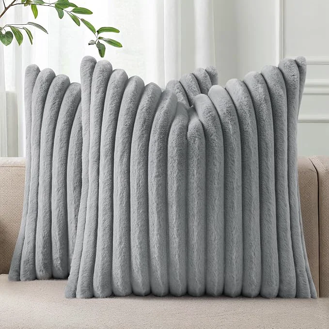 Crafted Pallene Faux Fur Plush Throw Pillow Covers 18×18 Set of 2 Luxury Soft Fluffy