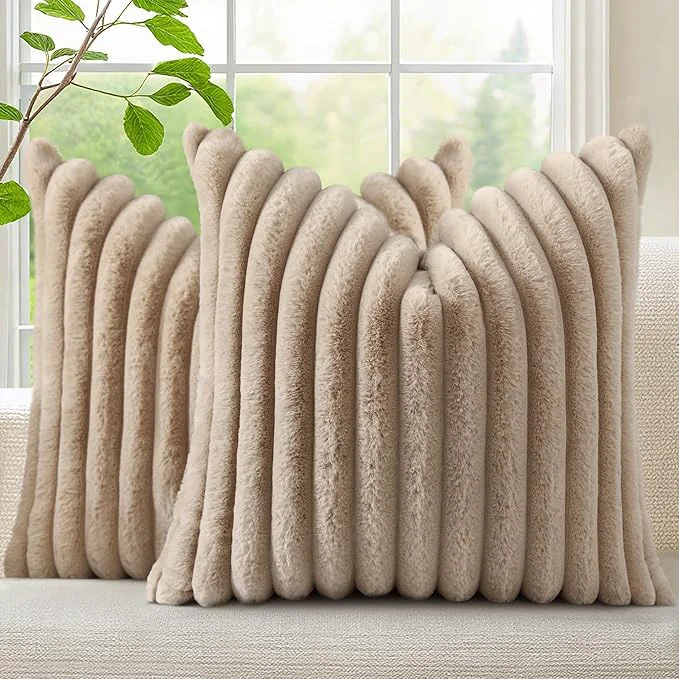 Breathable decorUhome Cozy Faux Fur Throw Pillow Covers 20×20 Set of 2 Decorative Soft Organic