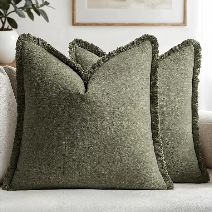 Premium MIULEE Decorative Throw Pillow Covers Neutral Linen Fringe Throw Pillows Euro Trusted