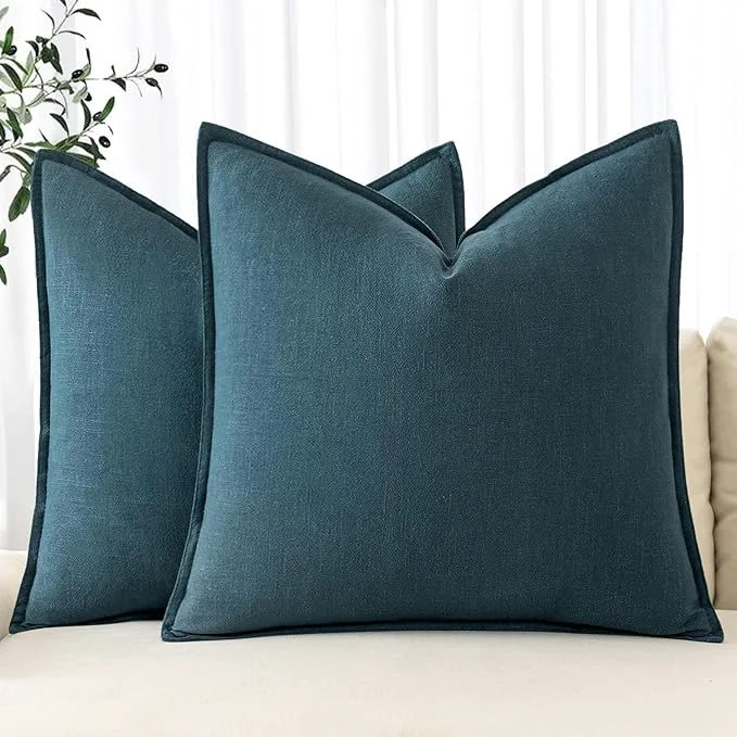 Sophisticated MIULEE Decorative Linen Pillow Covers 18×18 Inch Blue Boho Farmhouse Neutral High-Quality