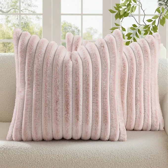 Premium Material decorUhome Summer Cozy Faux Fur Throw Pillow Covers 26×26 Set of 2 Decorative Original