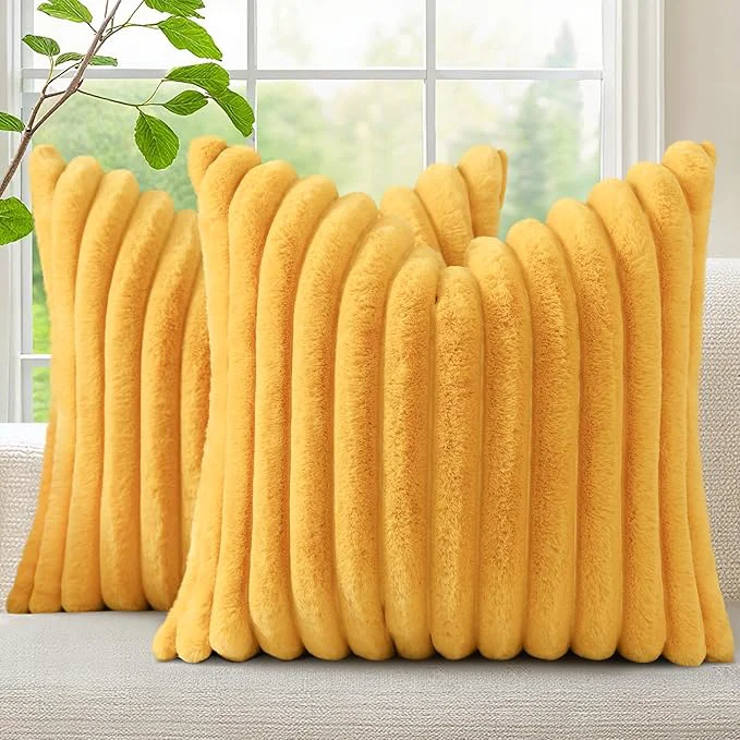 Smooth decorUhome Summer Cozy Faux Fur Throw Pillow Covers 26×26 Set of 2 Decorative Traditional