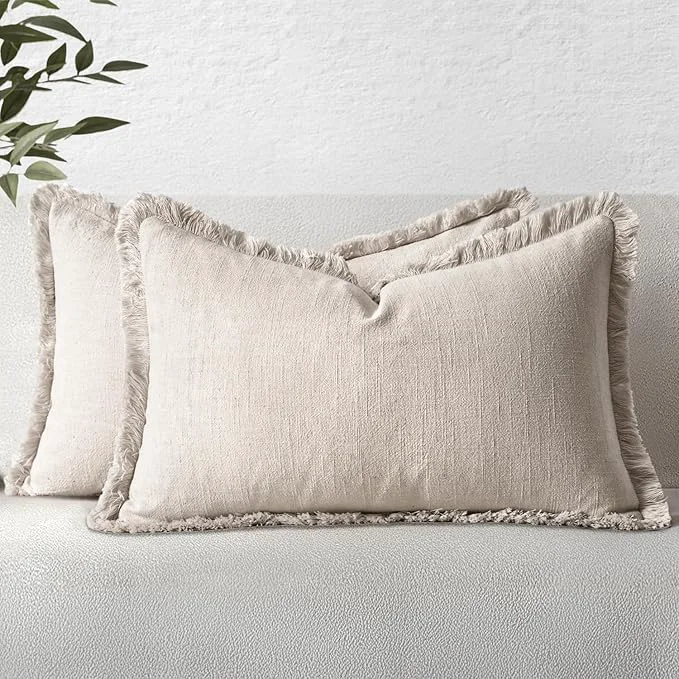 Exceptional MIULEE Decorative Lumbar Throw Pillow Covers Neutral Linen Fringe Throw Pillows Clean