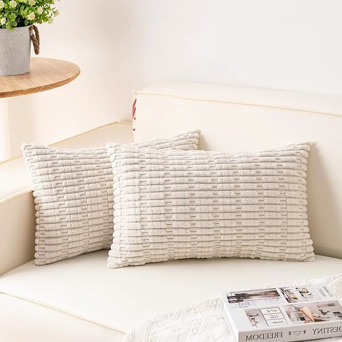 Efficient Aegero Pack of 2 Corduroy Decorative Throw Pillow Covers 12×24 Inch Soft User-Friendly