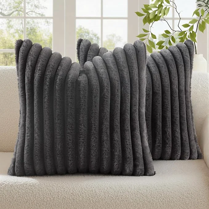 Classic decorUhome Cozy Faux Fur Throw Pillow Covers 16×16 Set of 2 Decorative Soft Green
