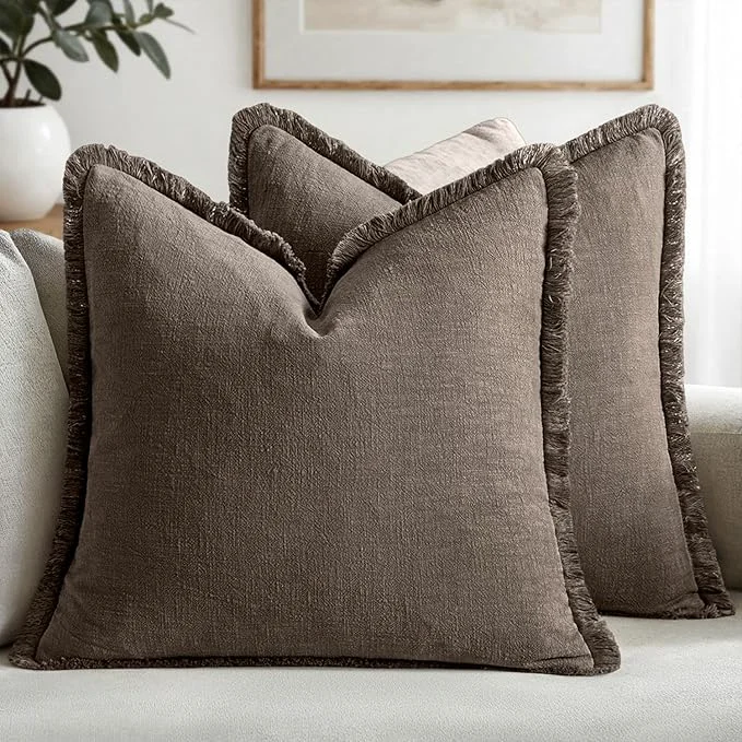 High-End MIULEE Decorative Throw Pillow Covers Neutral Linen Fringe Throw Pillows Set of Elegant