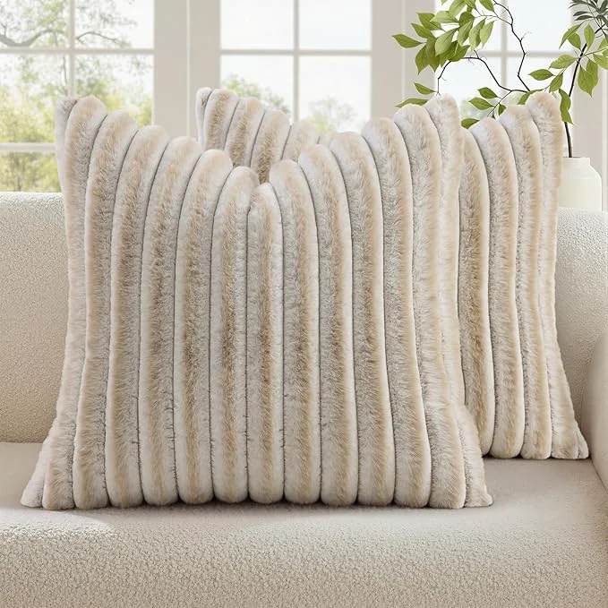Easy-to-Use decorUhome Summer Cozy Faux Fur Throw Pillow Covers 22×22 Set of 2 Decorative Enhanced
