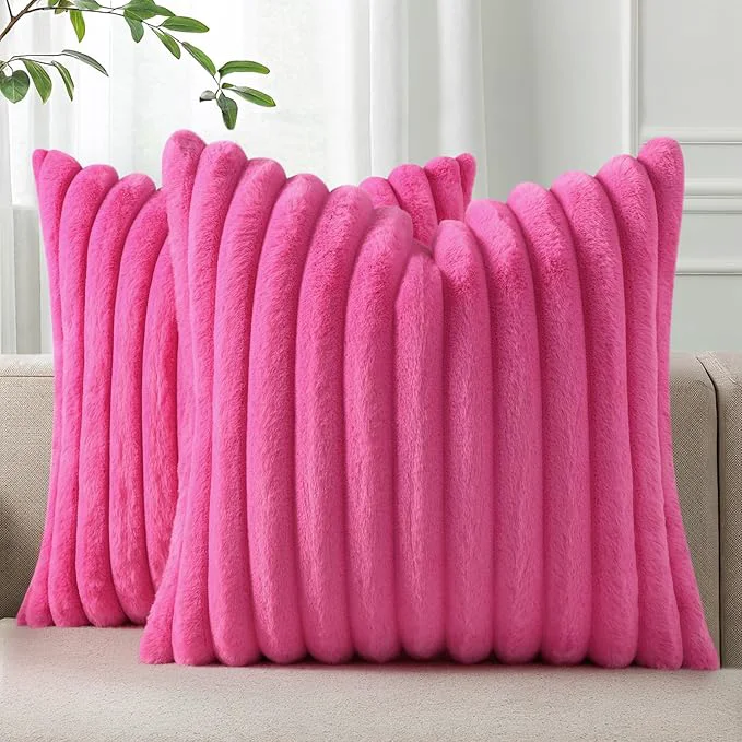 Refined Pallene Faux Fur Plush Throw Pillow Covers 26×26 Set of 2 Luxury Soft Fluffy Artisan
