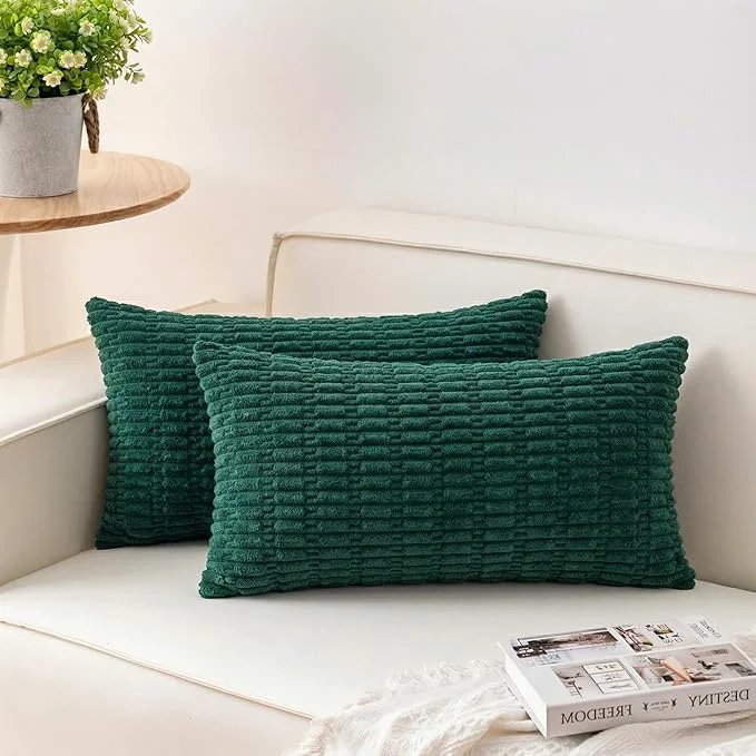 Professional Aegero Pack of 2 Christmas Green Corduroy Decorative Throw Pillow Covers 12×20 Effective