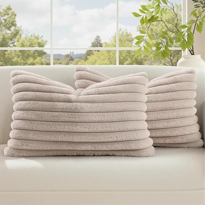 Green decorUhome Cozy Faux Fur Throw Pillow Covers 12×20 Set of 2 Decorative Soft Dependable