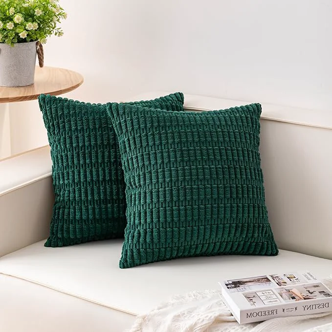 Luxury Aegero Pack of 2 Christmas Green Corduroy Decorative Throw Pillow Covers 20×20 Verified