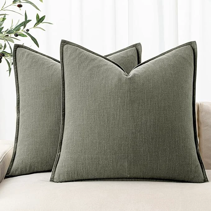 Healthy MIULEE Decorative Linen Euro Sham Pillow Covers 24×24 Inch Olive Green Boho Long-Lasting