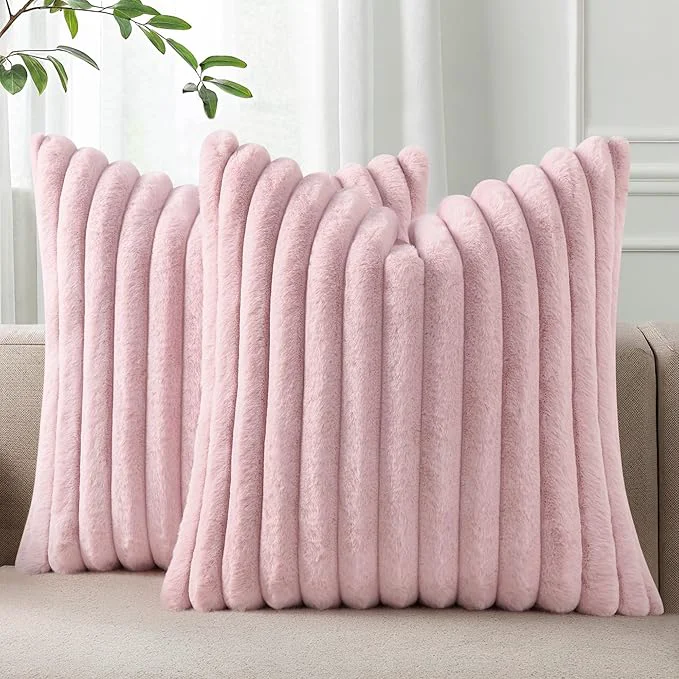 Durable Pallene Faux Fur Plush Throw Pillow Covers 16×16 Set of 2 Luxury Soft Fluffy Safe