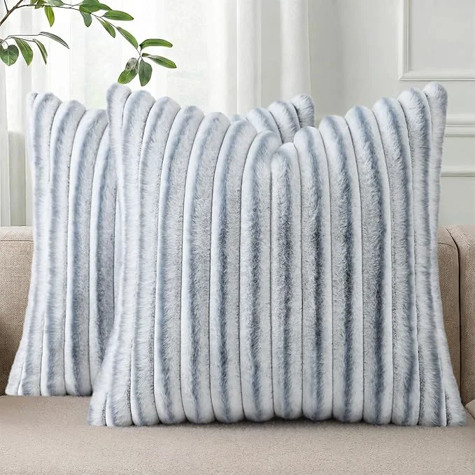 Contemporary Pallene Faux Fur Plush Throw Pillow Covers 18×18 Set of 2 Luxury Soft Fluffy Fine
