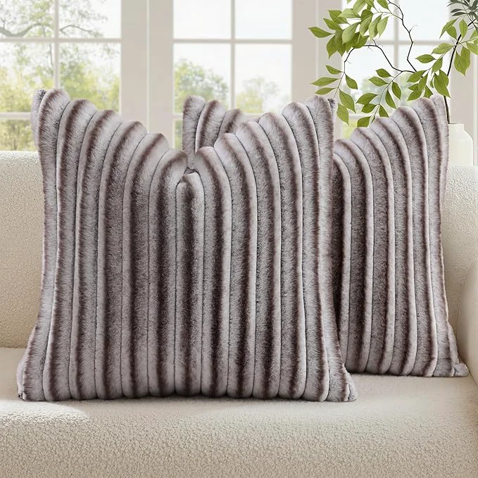 Smooth decorUhome Cozy Faux Fur Throw Pillow Covers 26×26 Set of 2 Decorative Soft Original Design