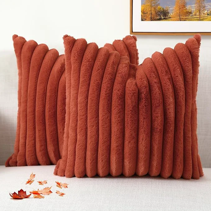 Organic decorUhome Cozy Faux Fur Throw Pillow Covers 18×18 Set of 2 Decorative Soft Expertly Made