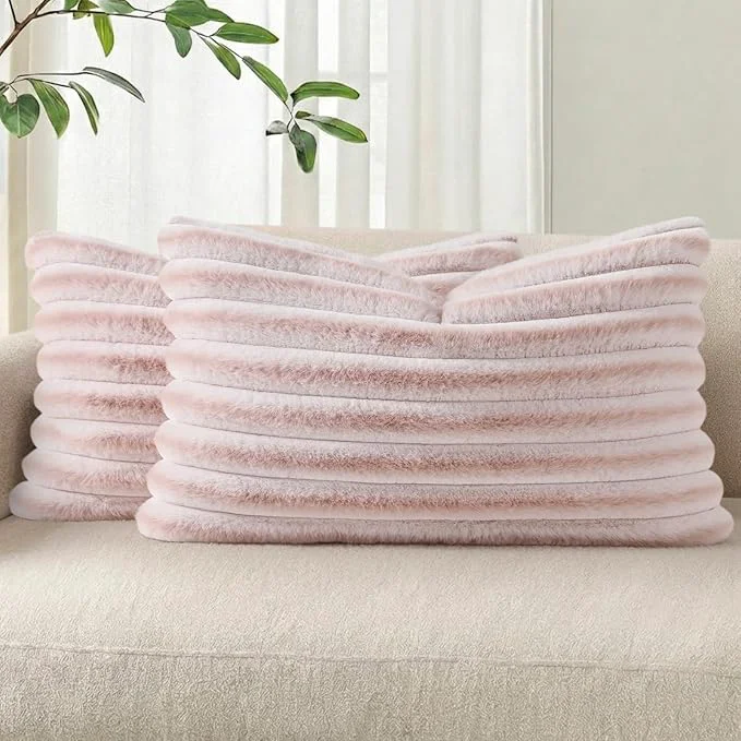 Flexible Pallene Faux Fur Plush Lumbar Throw Pillow Covers 12×20 Set of 2 Luxury Soft Relaxed