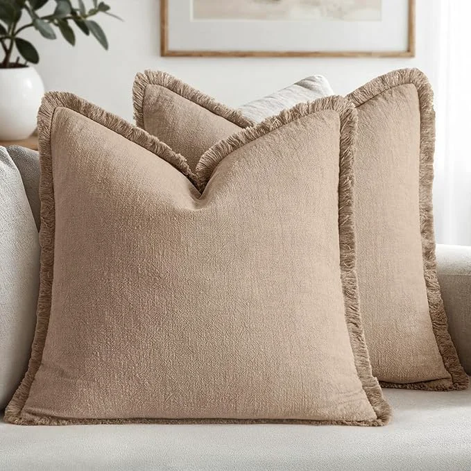 Safe MIULEE Decorative Throw Pillow Covers Neutral Linen Fringe Throw Pillows Set of Certified
