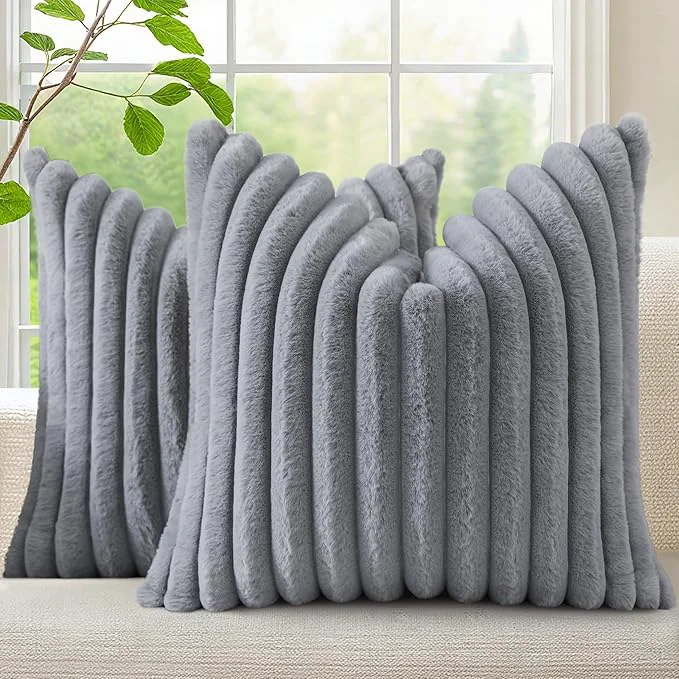 Official decorUhome Cozy Faux Fur Throw Pillow Covers 22×22 Set of 2 Decorative Soft Secure